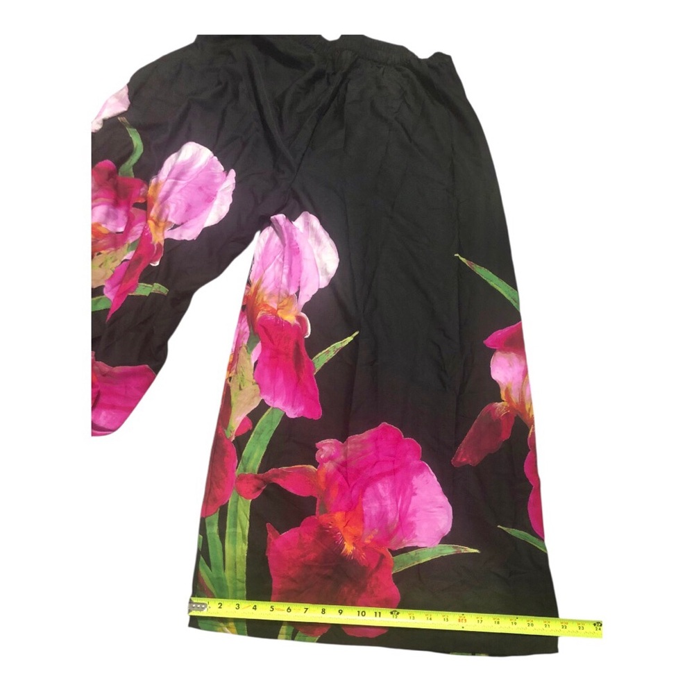 Black pink hibiscus floral tropical print hem wide leg flowy pants size XL new - Picture 17 of 17